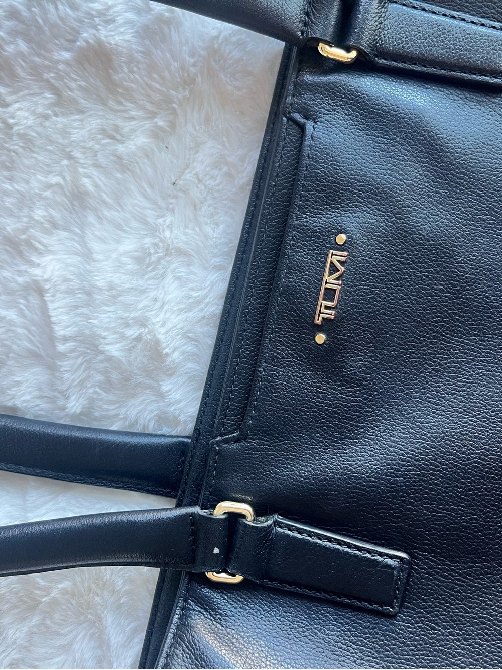 TUMI Black Leather Laptop Briefcase with Gold-Tone Hardware - Picture 4 of 8
